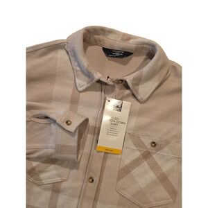 Members Mark Plaid Shacket Shirt Womens M Neutral Cozy Stretch Button Down NWT